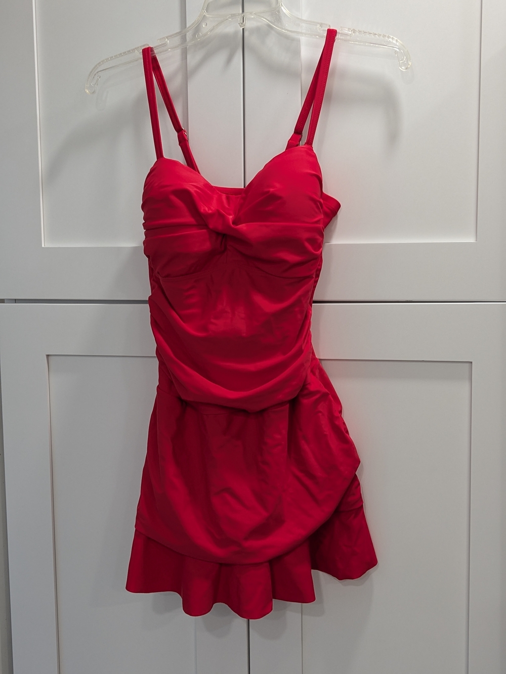 Classic Red One-Piece Swimsuit with Ruffle Skirt